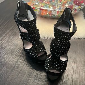 Black Suede Rhinestone Platform heel